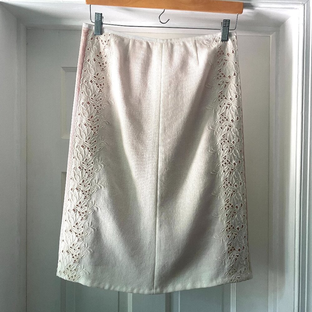 Tracy Reese Pencil Skirt Embroidered Lace Side Cream Size 6